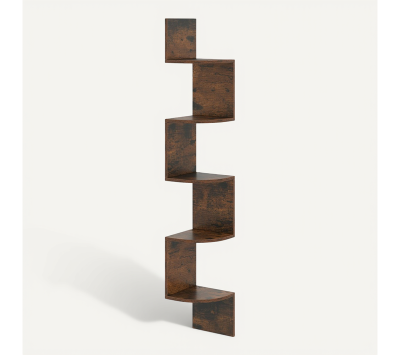 Étagère D'angle à 5 Niveaux Étagère Murale Flottante Support En Bois 20x20x126cm Moderne Brun