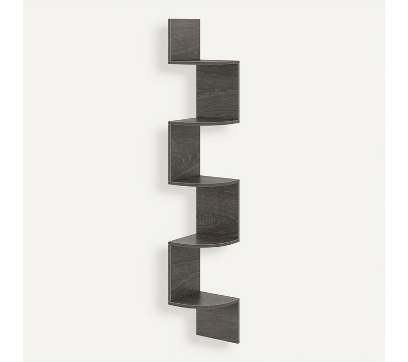 Étagère D'angle à 5 Niveaux Étagère Murale Flottante Support En Bois 20x20x126cm Moderne Gris