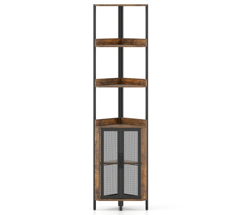 Bibliothèque D'angle Étagère Industriel à 6 Niveaux Avec 2 Portes 32 X 32 X 170 Cm Marron Rustique