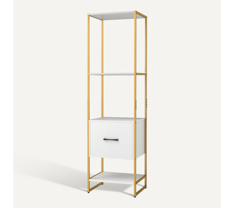 Étagère Meuble De Rangement Avec 1 Tiroir Bibliothèque Pieds Réglables 45x35x160cm Blanc