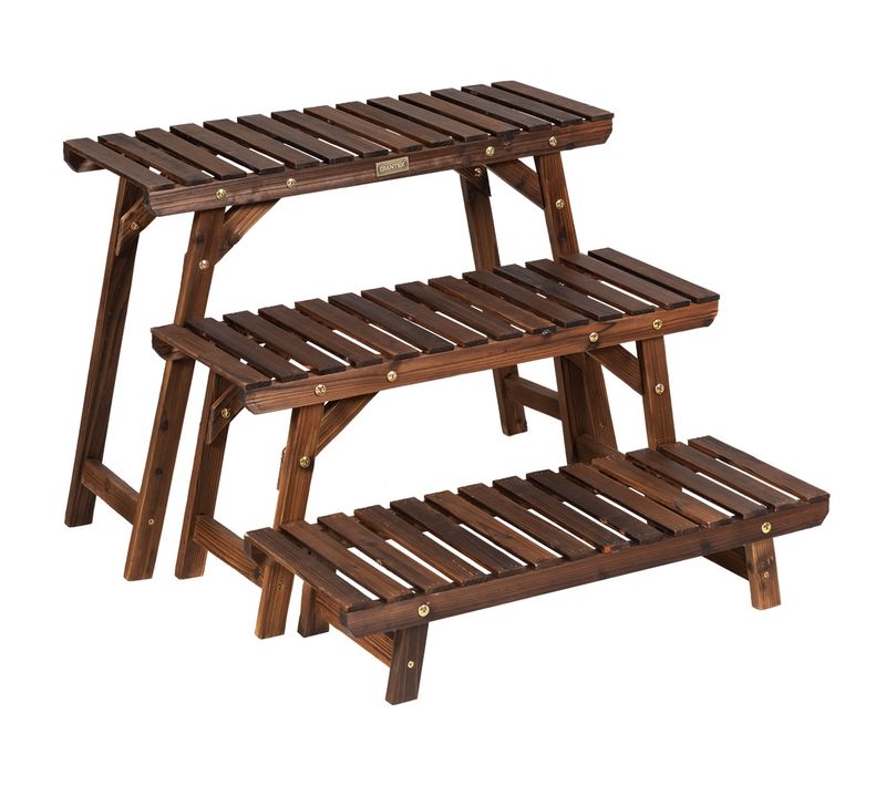 Étagère Pour Plantes Bois 3 Niveaux Echelle Pour Jardin Terrasse Balcon 70x27x34cm Naturel