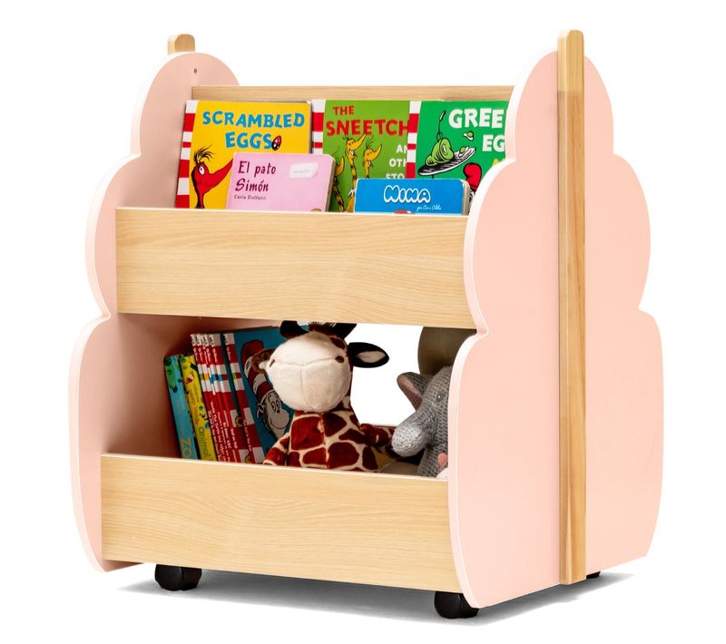 Étagère De Rangement Pour Enfants Bibliothèque Bois 2 Niveaux Avec Roues 52x46x62,5cm Rose