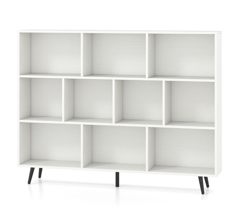 Bibliothèque à 10 Cubes 140x24x107cm Meuble De Rangement Autoportante 2 Kits Antichute Blanc