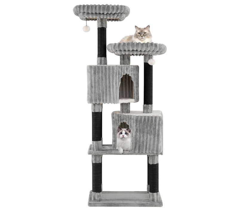 Grand Arbre à Chat à Plusieurs Niveaux Tour Pour Chat De 156cm 2 Lits Poteaux à Griffer Gris