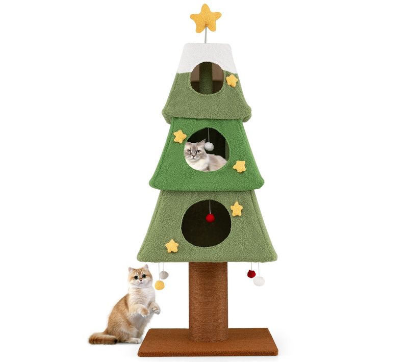 Grand Arbre à Chat De Noël Pour Chats Tour Pour Chats De 162cm Avec 3 Condos Griffoir Vert