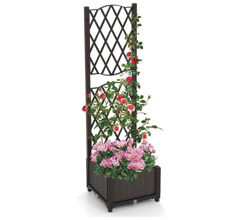 Jardinière Surélevée Avec Treillis 123cm Jardinière Sur Pied Avec Trous De Drainage Marron
