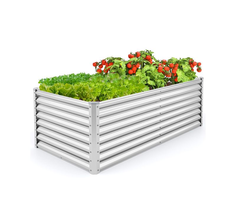 Lit De Jardin Jardinière Surélevée Rectangulaire Métal Avec Protection D'angle 180x95x60cm Argent
