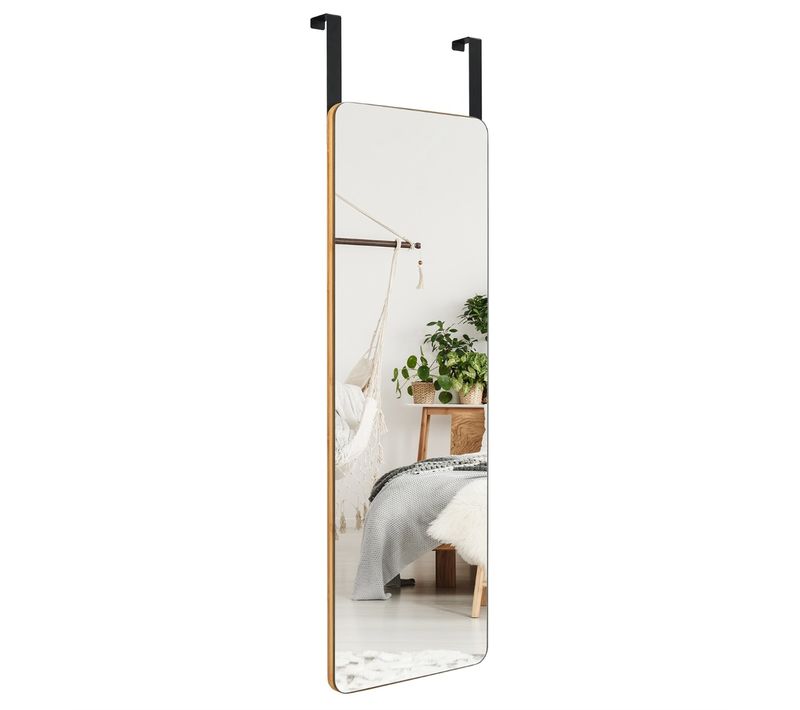 Miroir Rectangulaire Mural Sur Toute La Longueur Bambou Moderne Avec Angles Arrondis 100x35cm