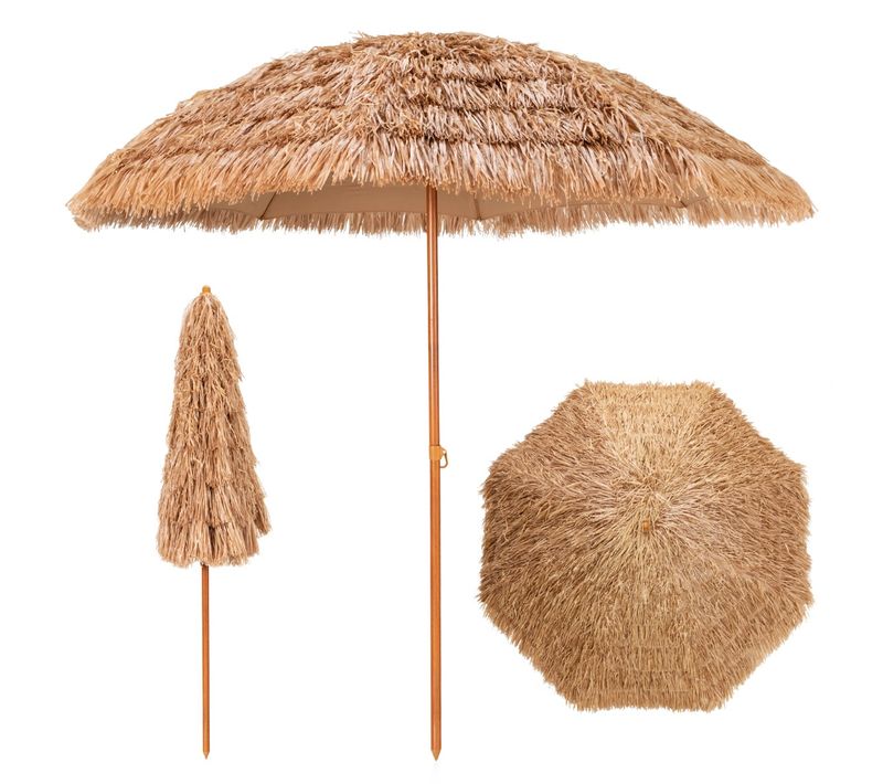 Parasol De Plage En Chaume Pp 7 Couches 243cm De Style Hawaïen Parasol Tropical Portable 8 Baleine