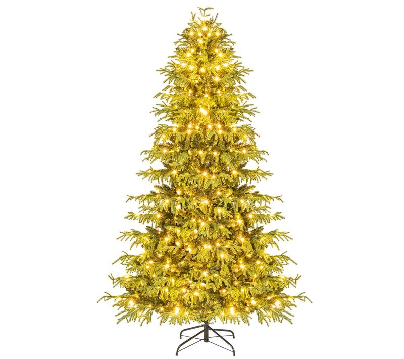 Sapin De Noël Artificiel 210cm Arbre Articulé Pré-éclairé Avec 370 LED Blanc Chaud 1090 Branches