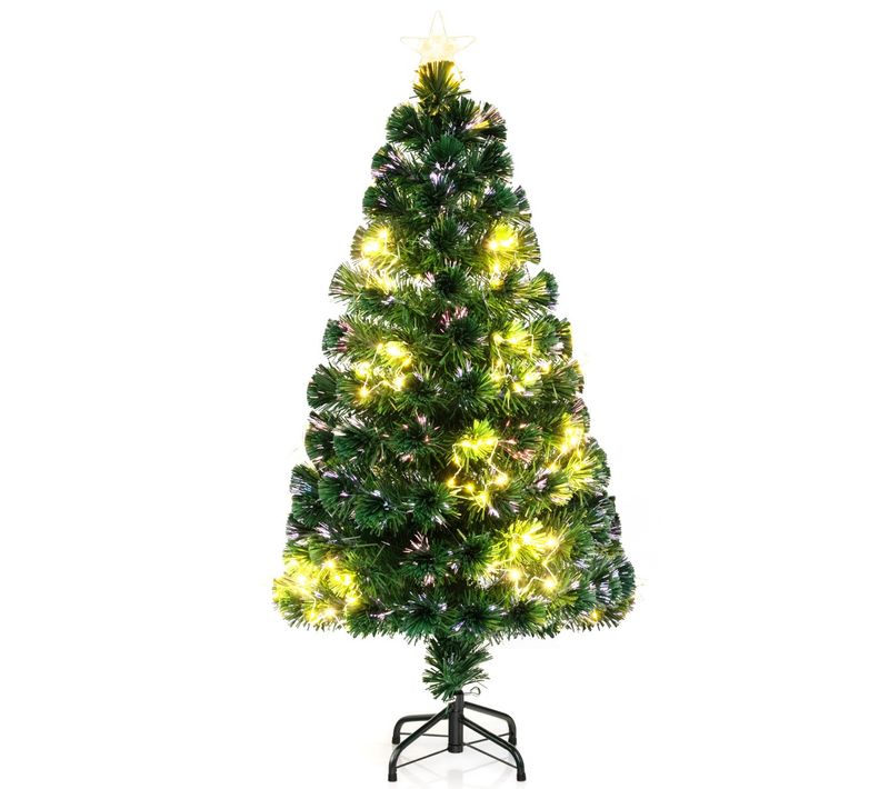 Sapin De Noël Artificiel à Fibre Optique De 120cm Guirlande Lumineuse 18 Lumières Blanches Chaudes