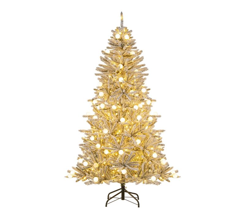Sapin De Noël Artificiel Enneigé De 180cm Avec 51 Boules Lumineuses 250 LED Blanc Chaud 637 Branch