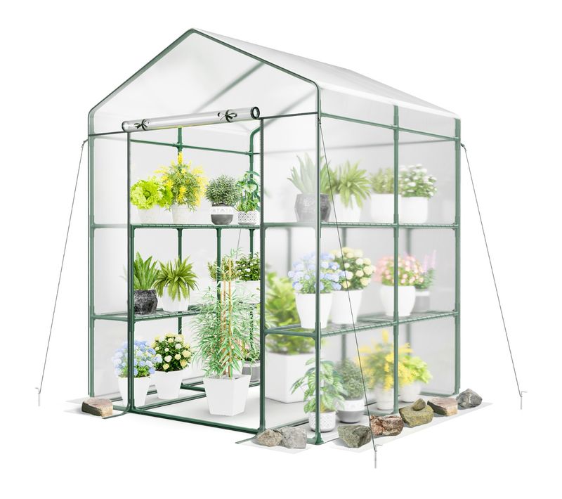 Serre De Jardin Avec 4 Niveaux Couverture En Pvc Porte Zippée Roulante Cadre En Métal 39x144x195cm