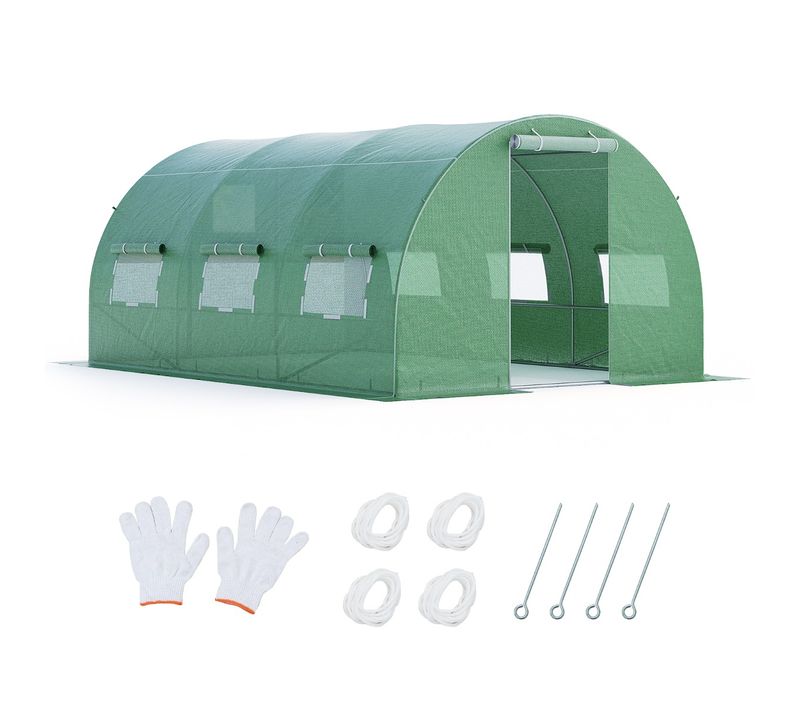 Serre De Jardin Serre Tunnel Acier Galvanisé Coupe-vent Avec Fenêtres Enroulables 2 Portes 4x3x2m