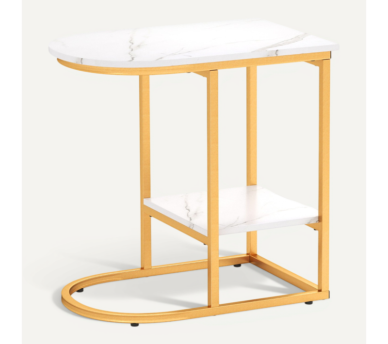 Table Basse Bout De Canapé Moderne Avec Plateau En Faux Marbre Et Étagère 60x40x60cm Blanc