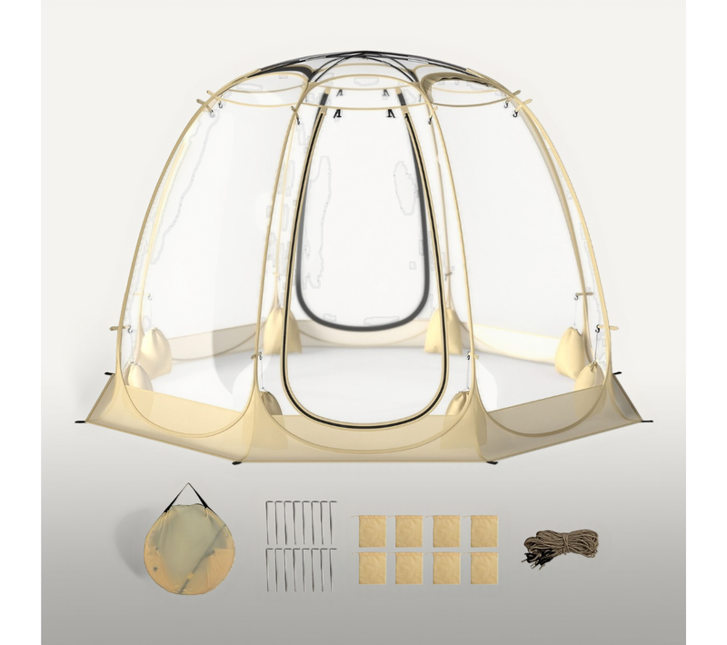 Tente Bulle Pop-up Transparent En Pvc 265x265cm Résistant Aux Intempéries Abri D'hiver Pliable