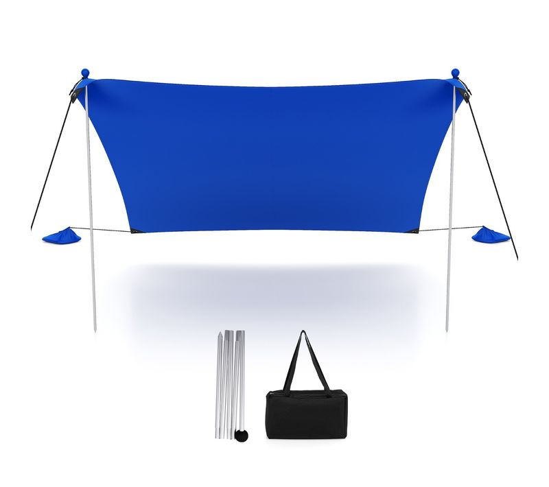 Tente De Plage Portable 2x2m Anti Uv Abris Solaire Avec 4 Sacs Pour Sable Piquets De Sol Bleu