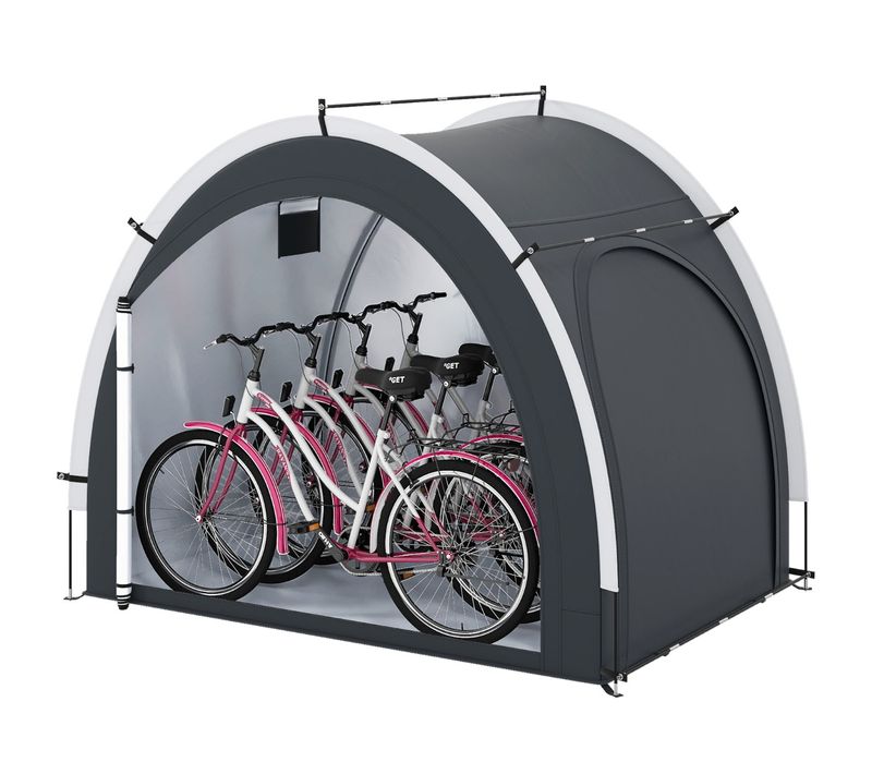 Tente De Rangement Pour Vélos Abri Portable Avec Tissu Argenté Imperméable Porte Zippée Et Entrée