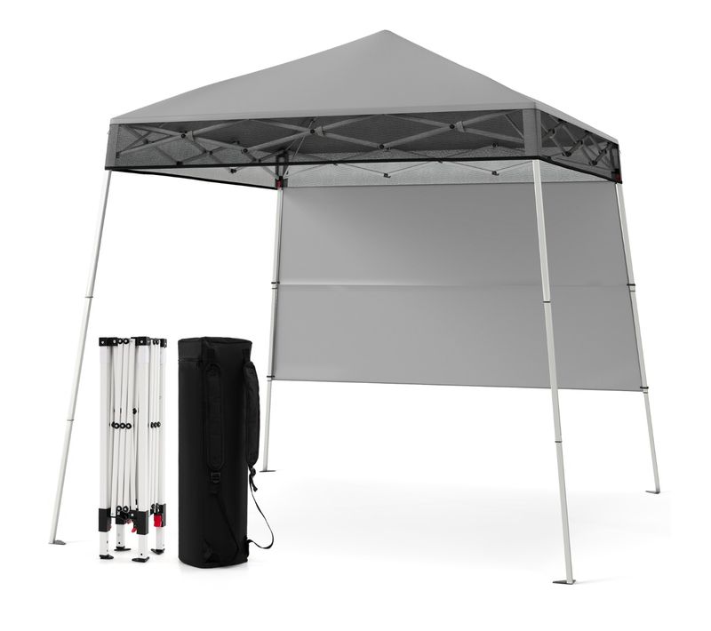 234x234cm Tente Tonnelle Pop-up Avec Panneau Latéral Abri De Gazebo Pliant Réglables Gris