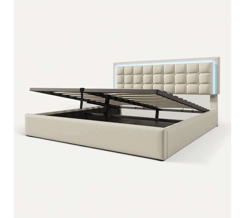 Lit Double Avec Bande Lumineuse LED, Cadre De Lit 180x200cm