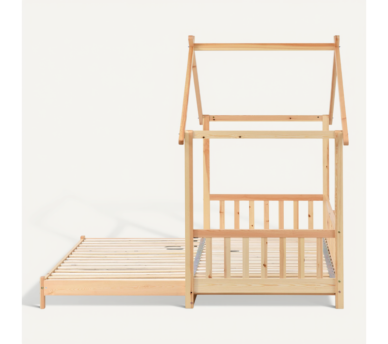 Lit Cabane Extensible en Bois Massif pour Enfants, Lit Simple et Double (200x90cm)