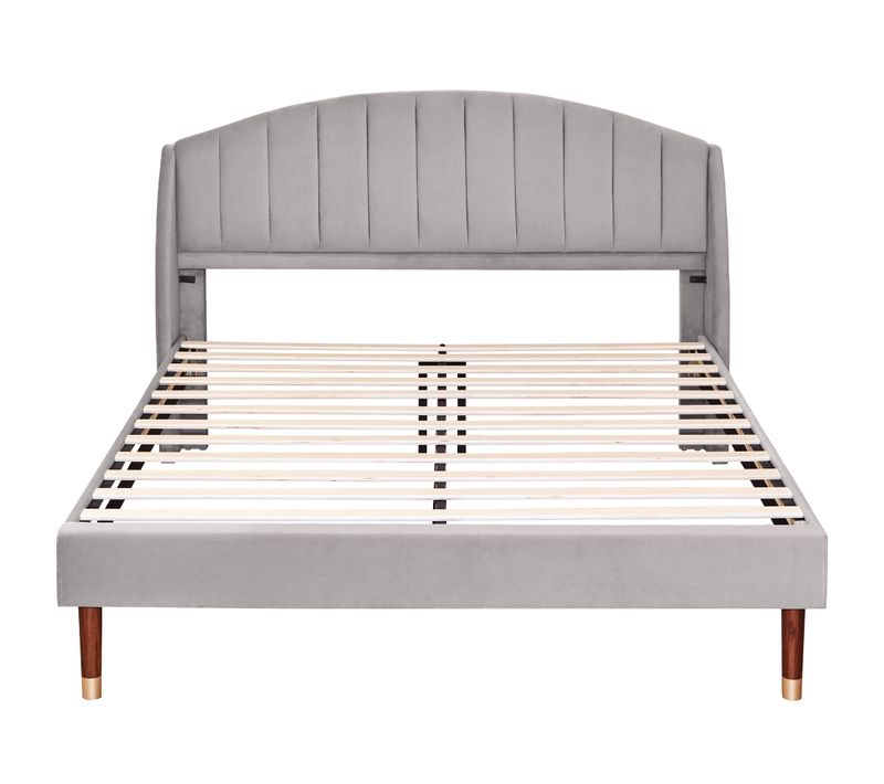 Lit Capitonné 160x200 CM Avec Sommier à Lattes Et Tête De Lit, velours, Gris