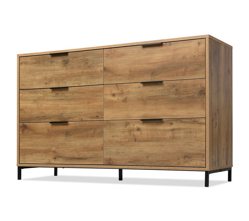 Commode, Buffet Avec 6 Tiroirs, 120 X 40 X 83 Cm En Chêne Foncé