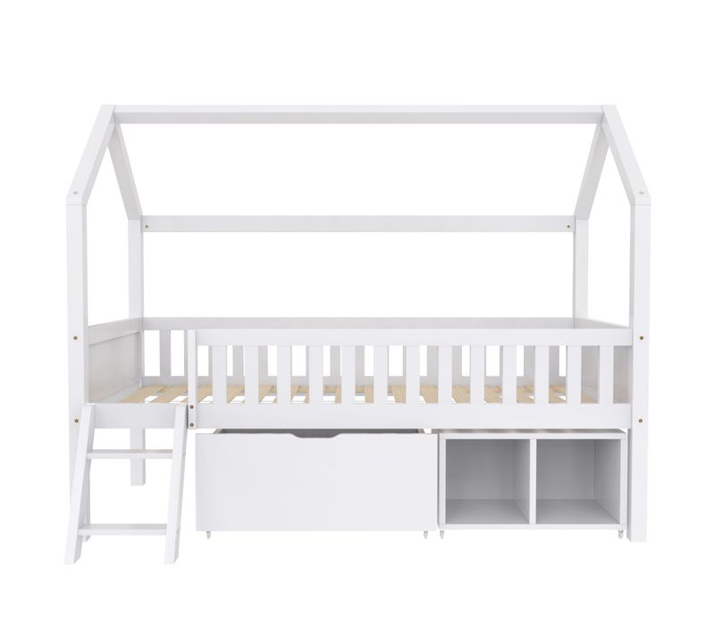 Lit Cabane Avec Tiroirs Et Rangements, 200x90 Cm