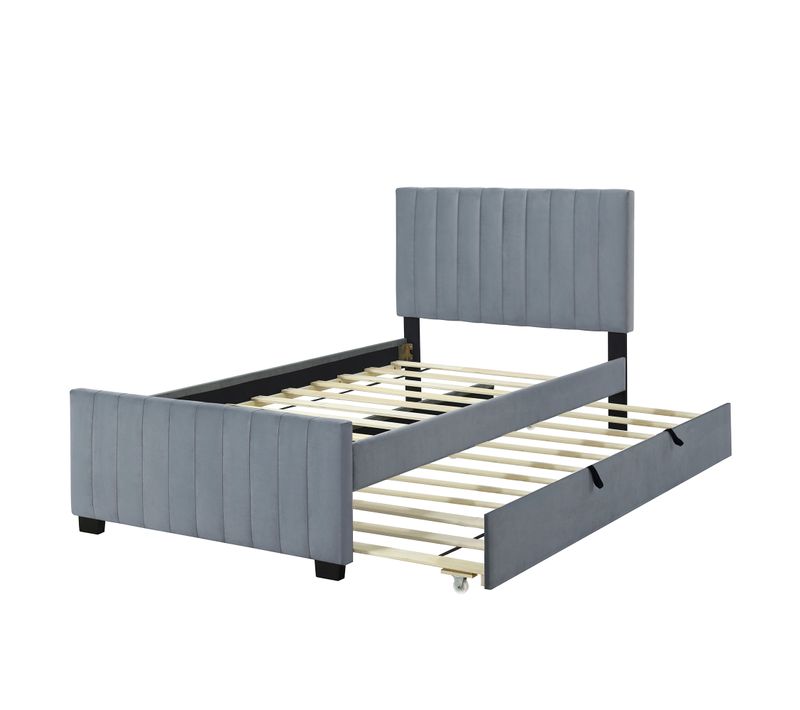 Lit Gigogne Rembourré Velours Gris, 90 X 190 Cm