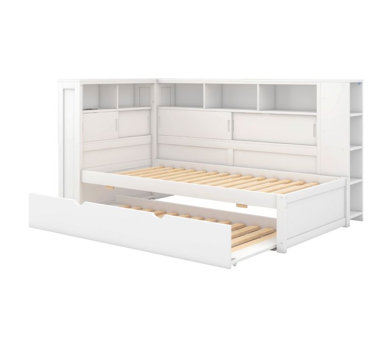 Lit Gigogne Avec USB Et Rangement, Blanc, 90x200cm