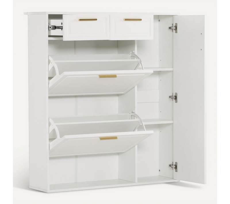Armoire à Chaussures Moderne Avec Étagères Réglables, 95x24x107.5 Cm, Blanc