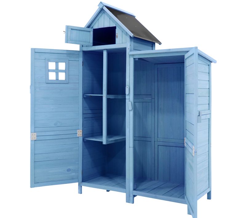 Abri De Jardin/armoire à Outils Bois 118x54x173cm (lxpxh), Résistant Intempéries, Toit Pvc, Bleu