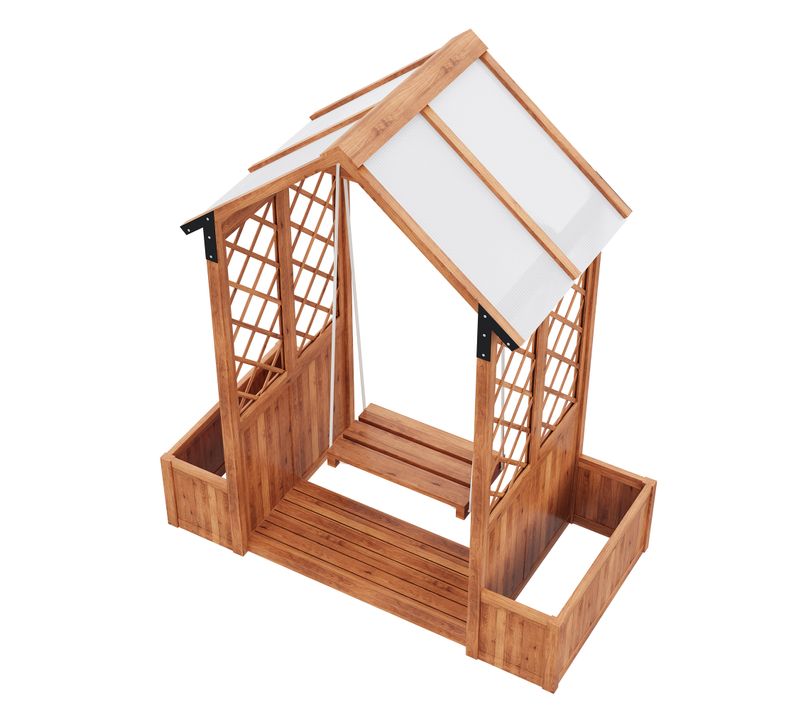 Jardinière-balconçoire Avec Treillis Escalade + Toit Polycarbonate, Bois Massif