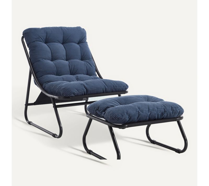 Fauteuil Extérieur En Acier Avec Coussin, Pouf , Chaise De Jardin Moderne Pour Terrasse Et Balcon