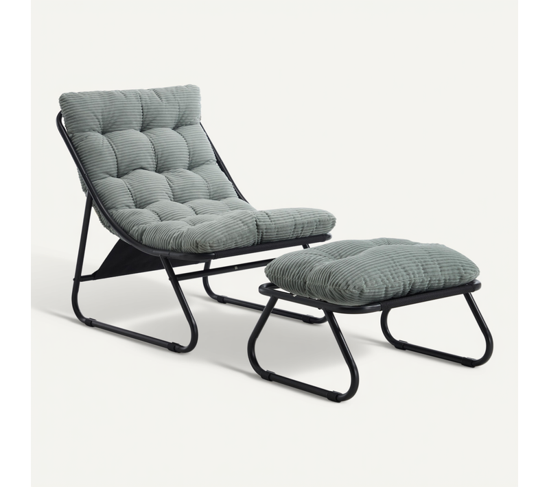 Fauteuil Extérieur En Acier Avec Coussin, Pouf , Chaise De Jardin Moderne Pour Terrasse Et Balcon