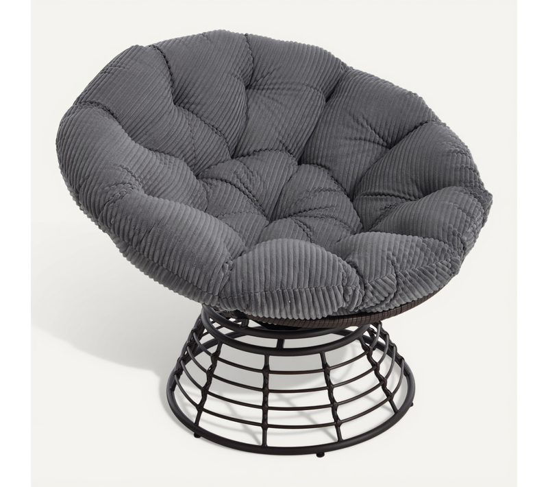 Fauteuil Papasan Style Bohème En Rotin Pe En Forme D'œuf Pivotant 360° Avec Coussin épais