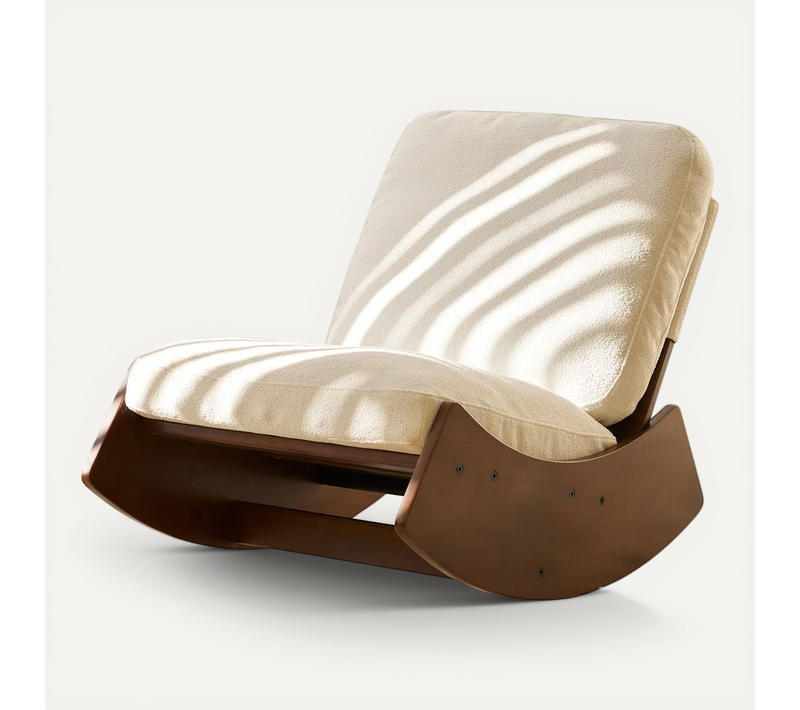Fauteuil à Bascule Confortable Et Ergonomique En Bois Massif Et Chenille Beige