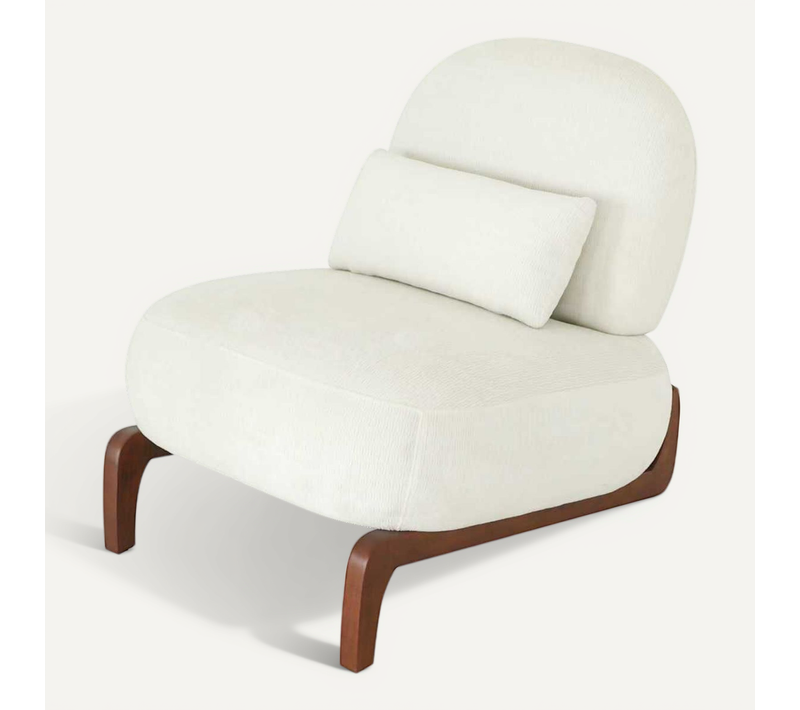 Fauteuil Lounge En Velours Sans Accoudoirs, Coussin Lombaire - Beige