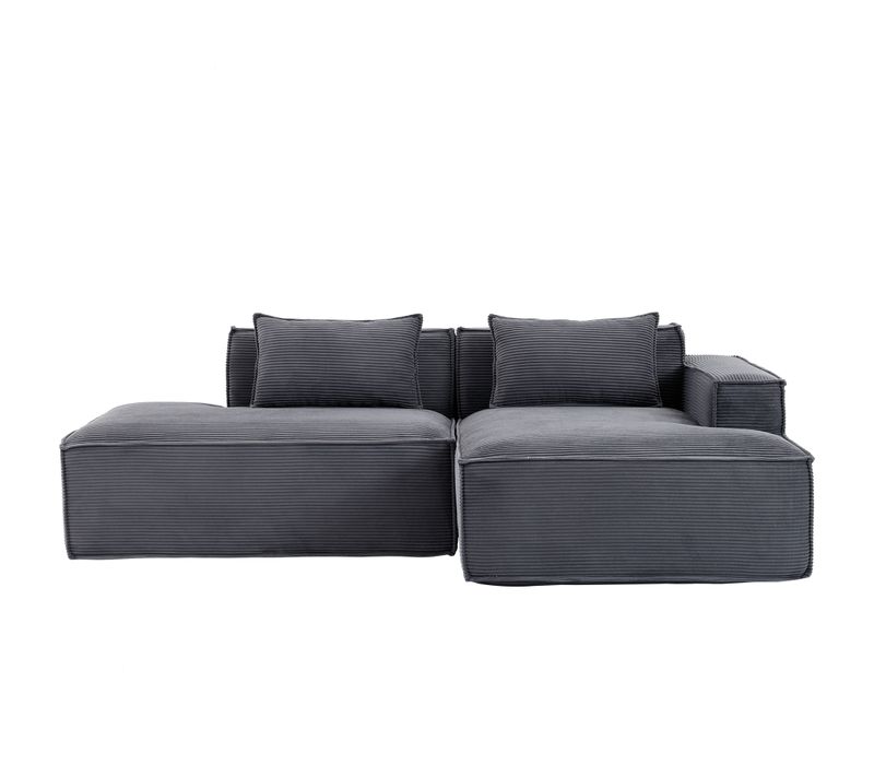 Canapé D'angle Modulable 233 Cm Velours Côtelé – Livré Compressé, Couchage Occasionnel – Gris