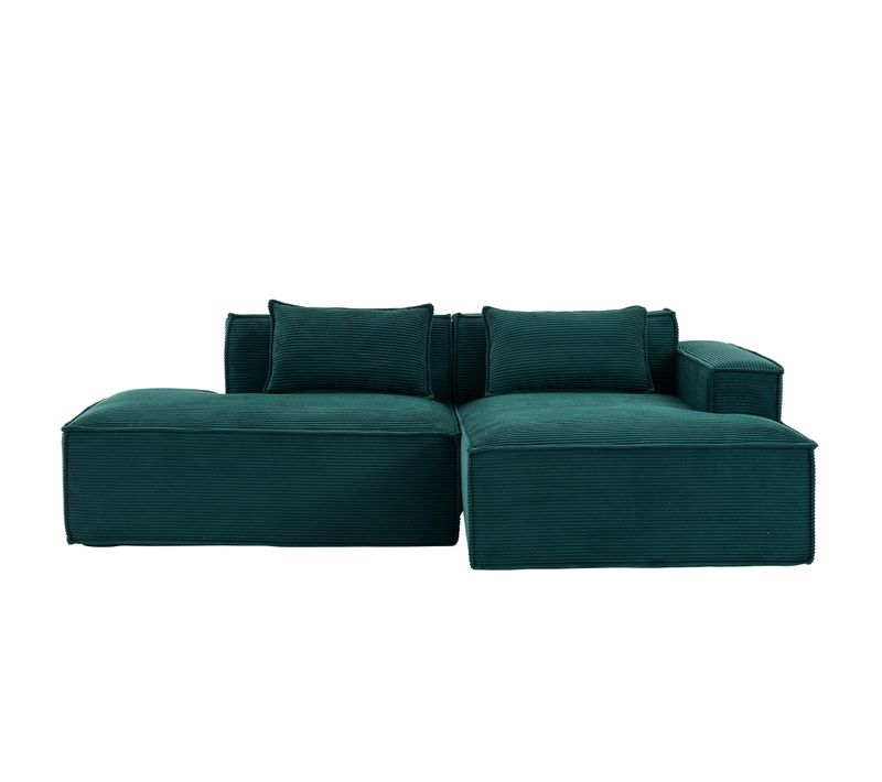Canapé D'angle Modulable 233 Cm Velours Côtelé – Livré Compressé, Couchage Occasionnel – Vert
