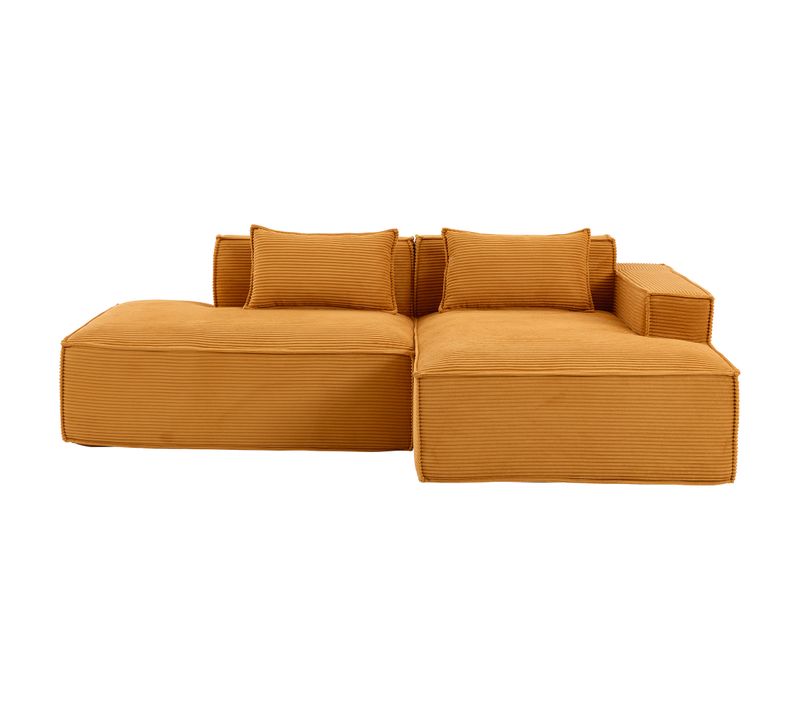 Canapé D'angle Modulable 233 Cm Velours Côtelé – Livré Compressé, Couchage Occasionnel – Jaune