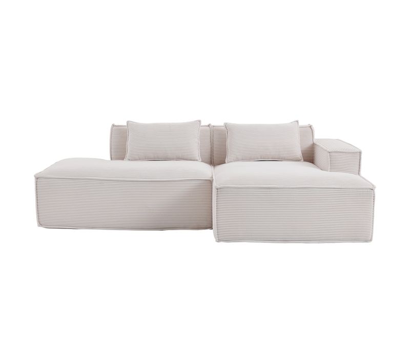 Canapé D'angle Modulable 233 Cm Velours Côtelé – Livré Compressé, Couchage Occasionnel – Beige