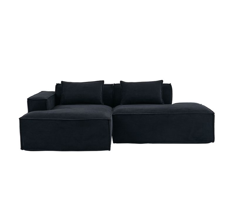 Canapé D'angle Modulable 233 Cm Velours Côtelé – Livré Compressé, Couchage Occasionnel – Noir
