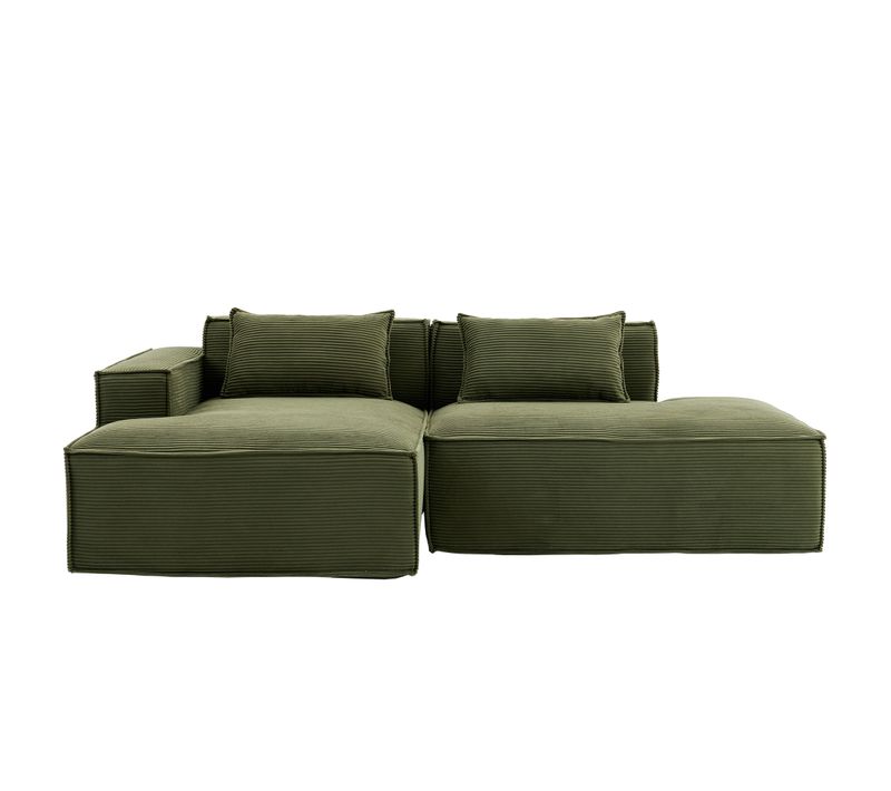 Canapé D'angle Modulable 233 Cm Velours Côtelé – Livré Compressé, Couchage Occasionnel – Vert Clair