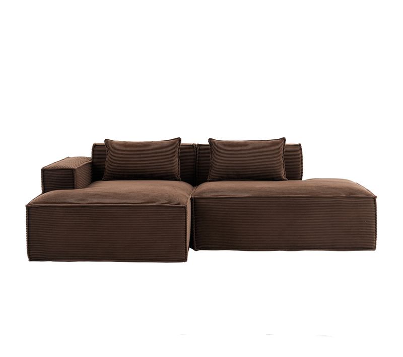 Canapé D'angle Modulable 233 Cm Velours Côtelé – Livré Compressé, Couchage Occasionnel – Marron