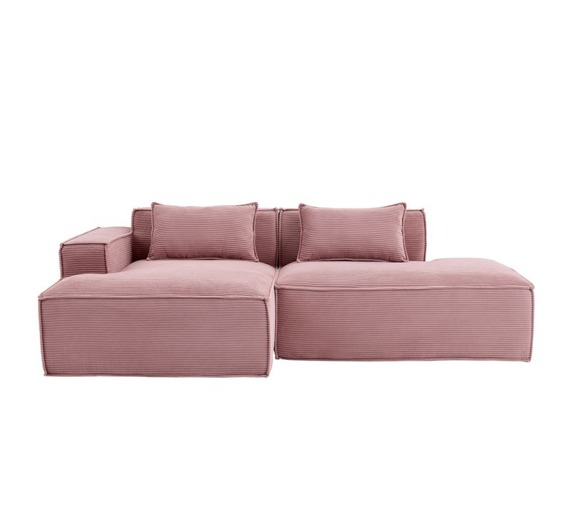 Canapé D'angle Modulable 233 Cm Velours Côtelé – Livré Compressé, Couchage Occasionnel – Rose