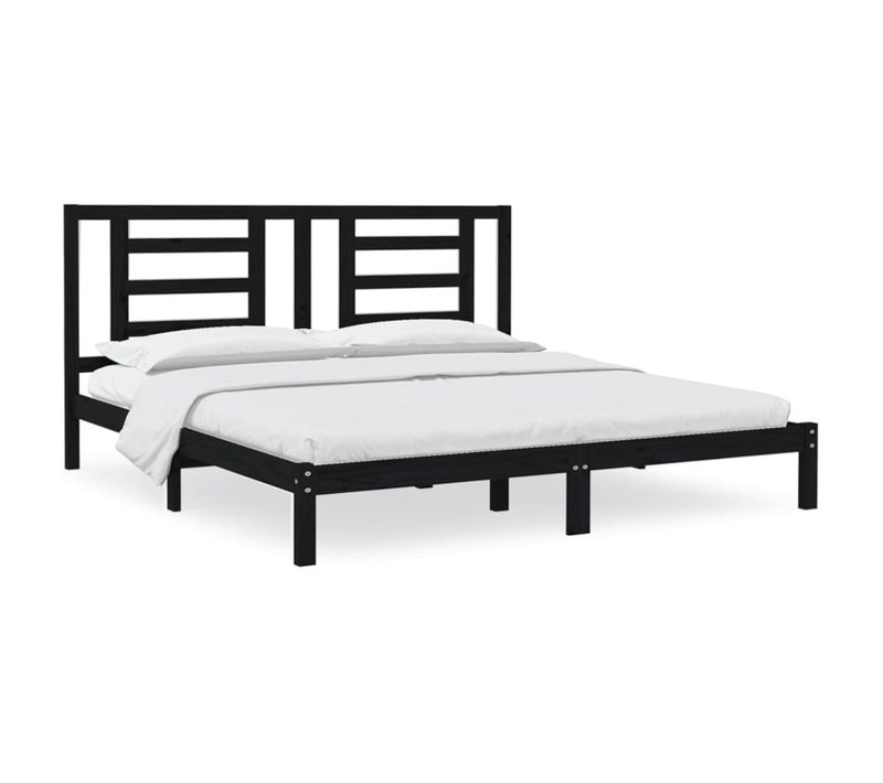 Lit Double Lit Adulte - Cadre De Lit Sans Matelas Noir 200x200 Cm Bois Massif De Pin E640