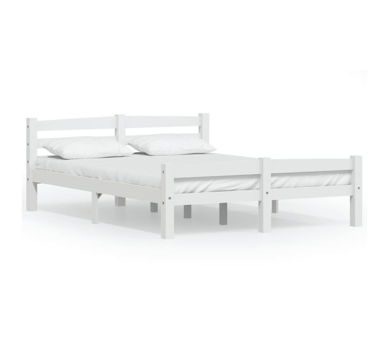 Lit Double Lit Adulte - Cadre De Lit Sans Matelas Blanc Bois De Pin Massif 120x200 Cm E263