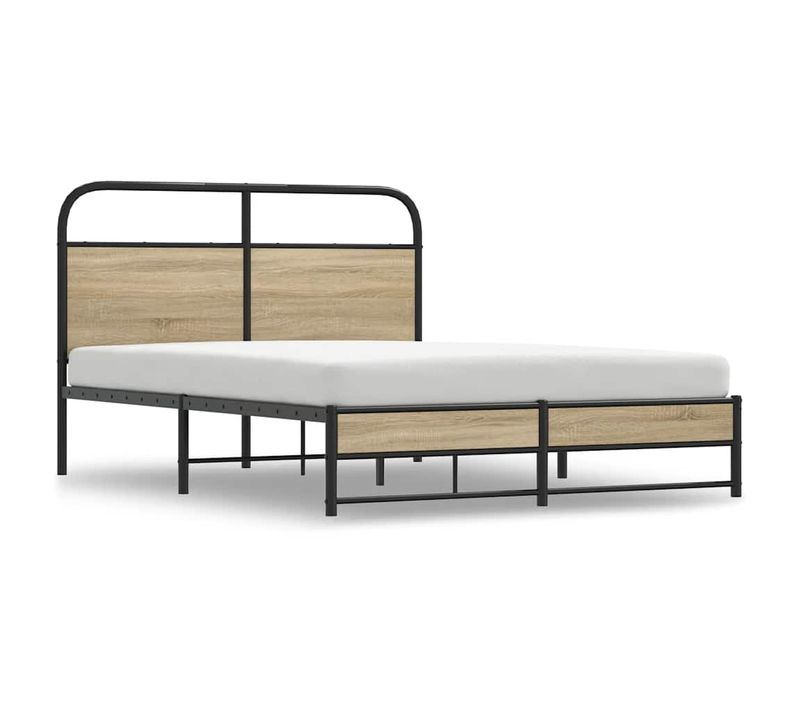 Lit Double Lit Adulte Cadre De Lit - 140x190 Cm Chêne Fumé Bois Ingénierie