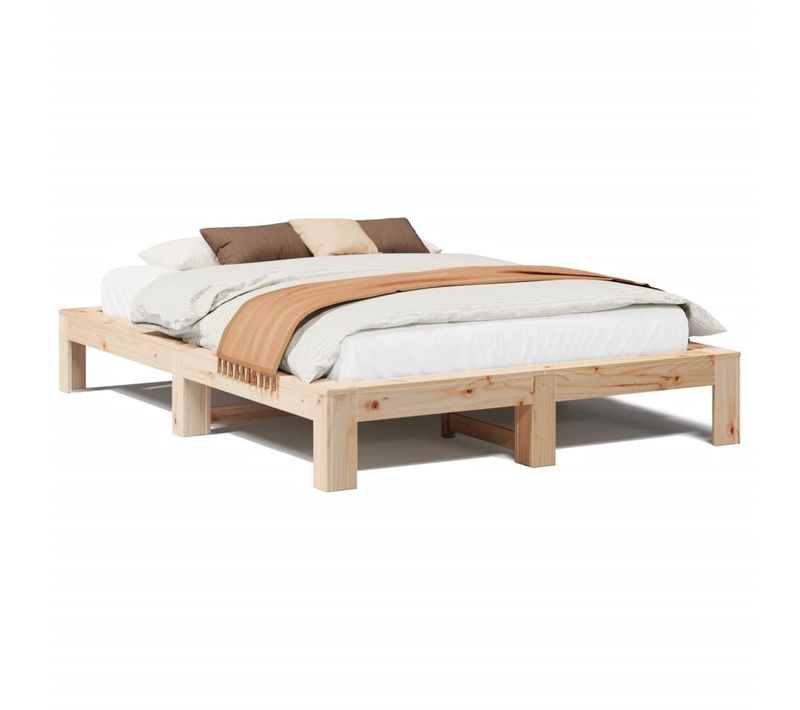 Lit Double Lit Adulte Cadre De Lit - 140x190 Cm Bois De Pin Massif